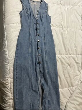 Abercrombie & Fitch Light Blue Denim Button-Front Jumpsuit